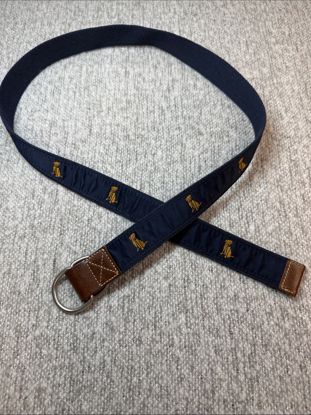 Cremieux Men's Navy Embroidered Canvas Belt with Brown Leather Accents Size L/XL